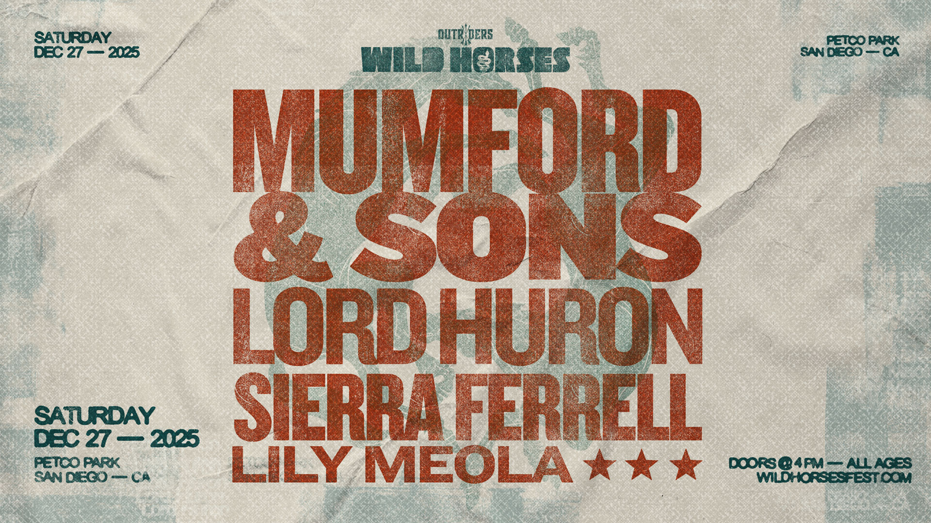 【貴重】WILD HORSES来日公演 B2ポスター Wild Horses Festival with Mumford & Sons - Wild Horses with